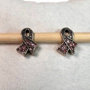 Vintage Pink Ribbon Crystal Bracelet Charms Breast Cancer Awareness Jewelry Silv